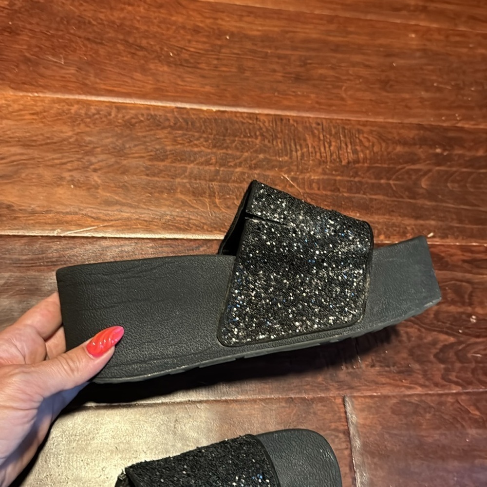 Jessica Simpson black sparkly glitter platform slides size 7 3 inch platform - Picture 4 of 9